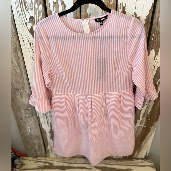 Rachel Pink Striped Dress Ruffle sleeves size small NWT - Picture 5 of 8